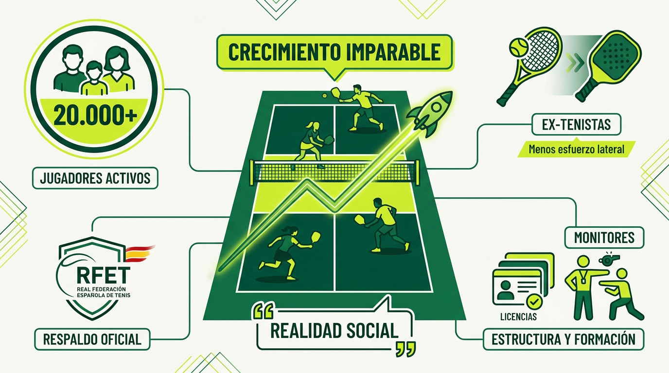 Infografía sobre el crecimiento del pickleball en España y datos de participación