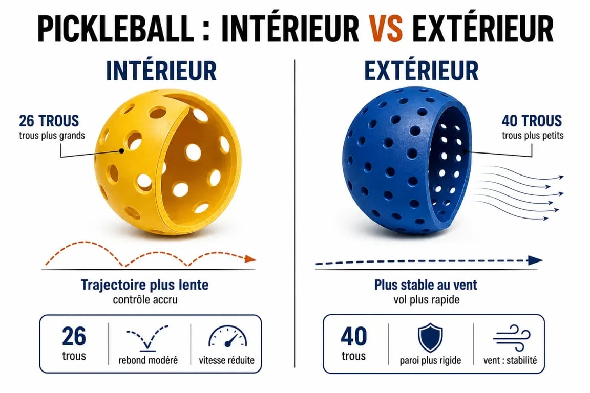 Comparaison des pelotas pickleball d’intérieur et d’extérieur