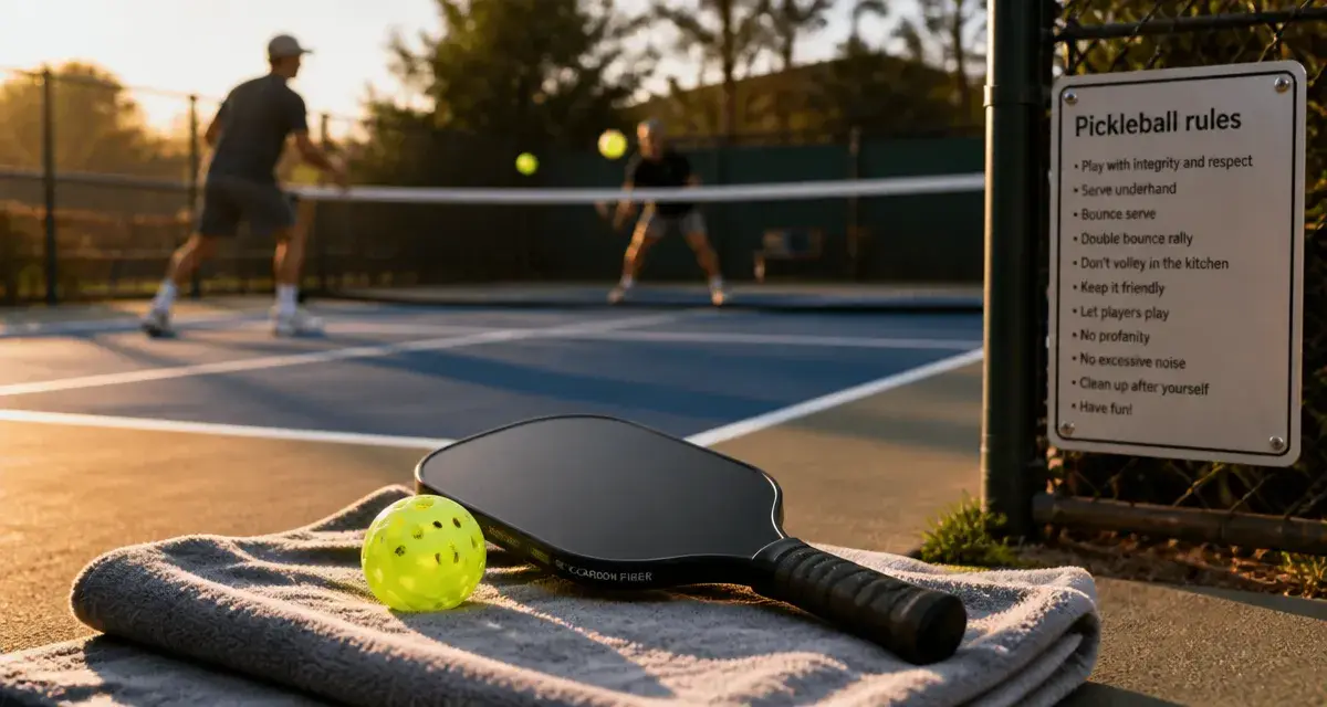 Pickleball que es : raquette et balle sur terrain extérieur, débuter aujourd’hui