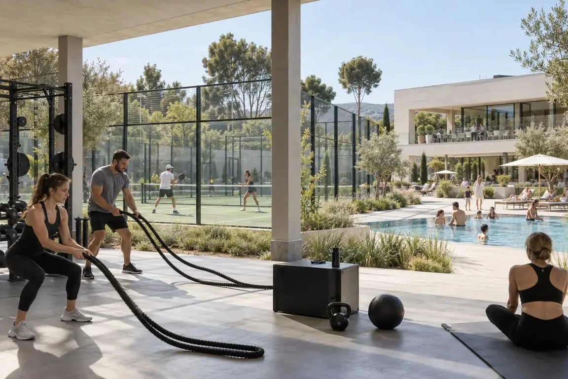 Can Melich Sports Club: vista editorial de un club deportivo con fitness, pádel y piscina
