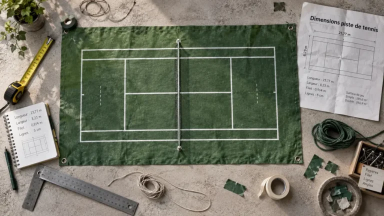Medidas pista de tenis : 23,77 m, red et espacio total