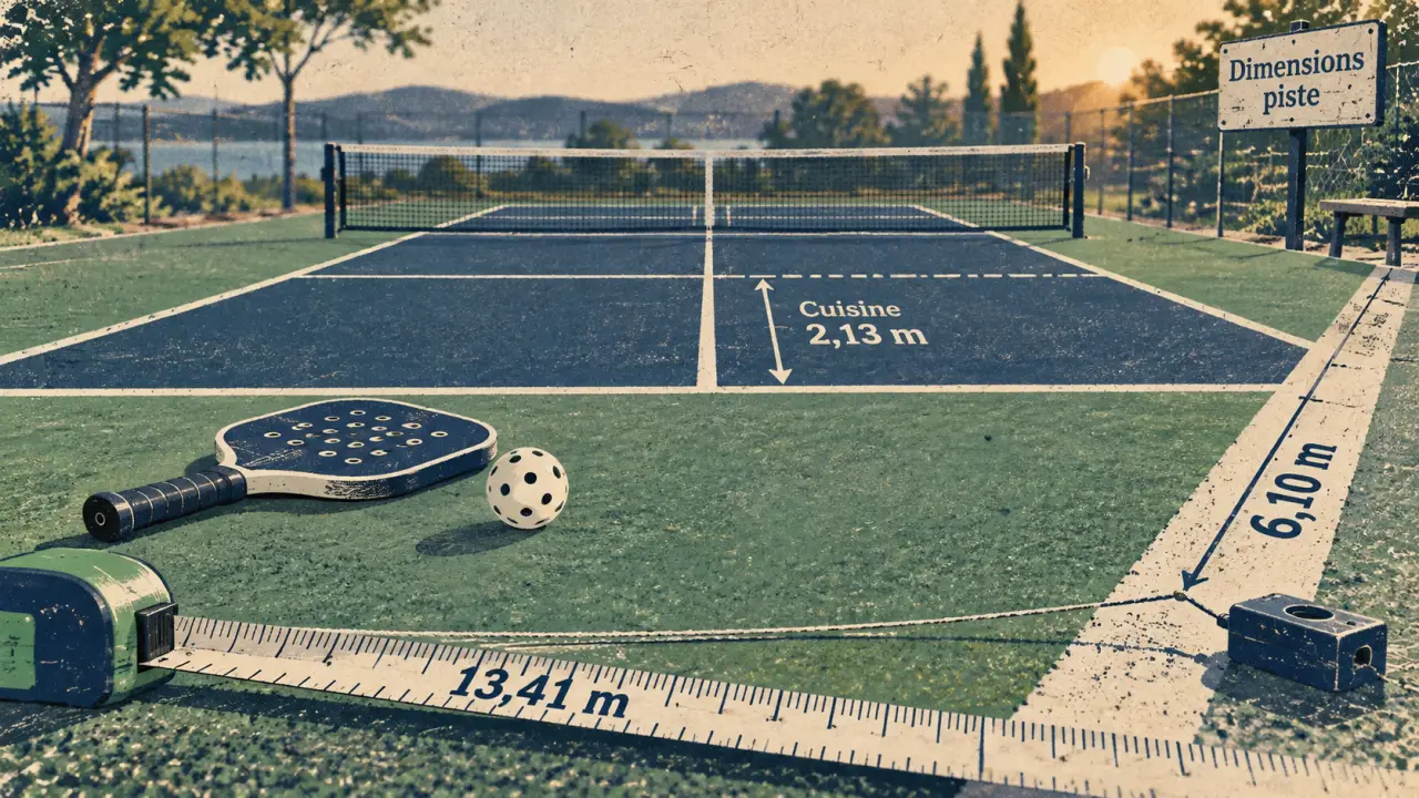 Medidas pista pickleball 13,41 x 6,10 m : ligne médiane et cuisine