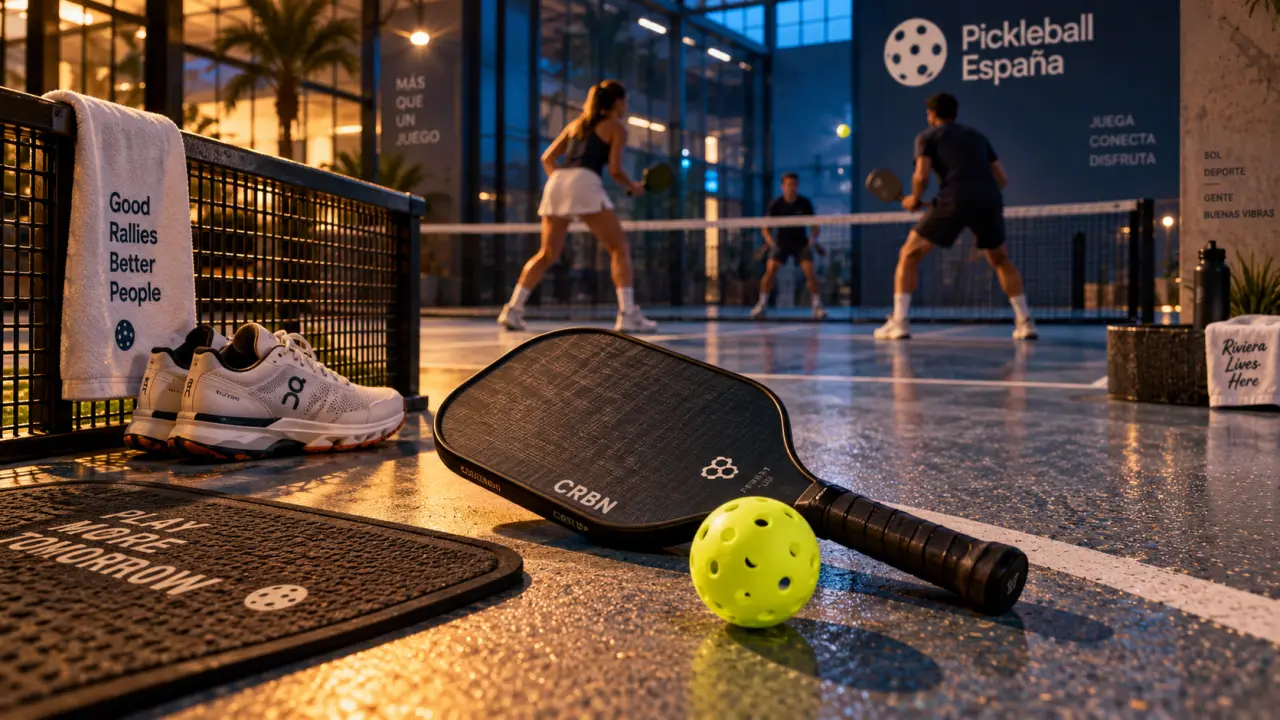 Pickleball españa en salle : raquette, balle et lignes de terrain