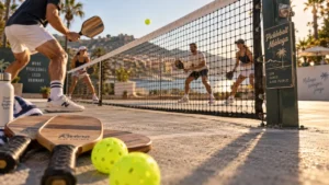 Pickleball Europe Club Málaga : court et joueurs devant le filet