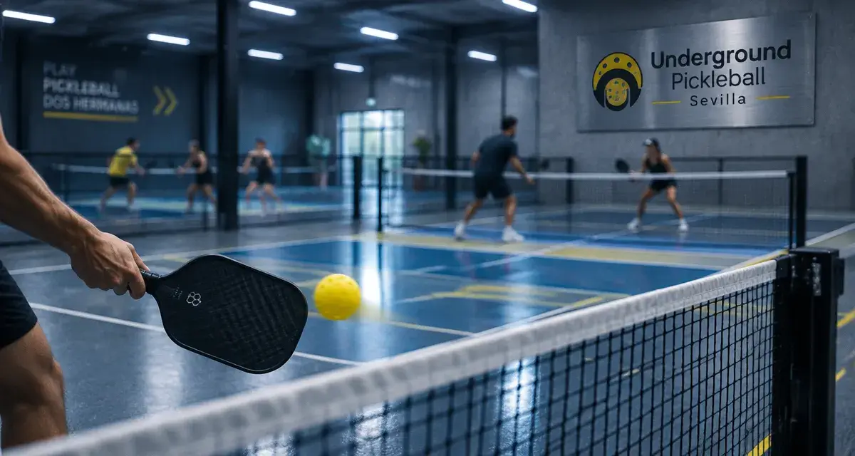 Underground pickleball sevilla : raquette et balle sur piste indoor